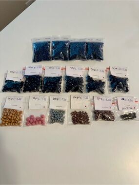 Mixed Craft Beads Bulk Lot - Blue, Black, Brown, Pink- 16 Bags